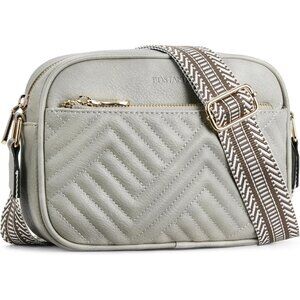Bostanten Women Grey PU leather Small Quilted Crossbody Bags With Wide Strap